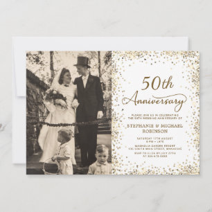 Invitation Photo Pailleté Or 50e Anniversaire de Mariage