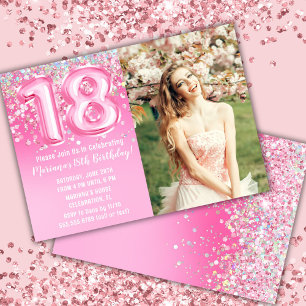 Invitation Photo Pailleté Rose 18e Anniversaire