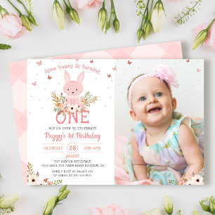 Invitation Photo Papillon 1er Anniversaire de Bunny Girl