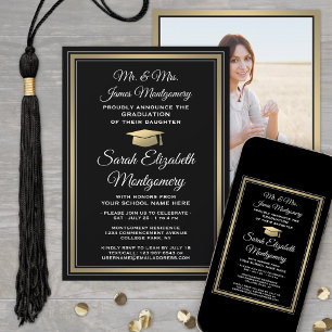 Invitation Photo & Parents Noms Black Gold Graduation Party