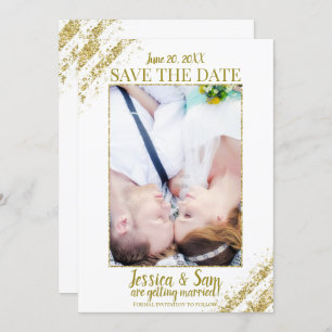 Invitation Photo Parties scintillant blanche et or Enregistre