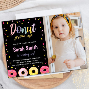 Invitation Photo Parties scintillant violette Noir rose Donut