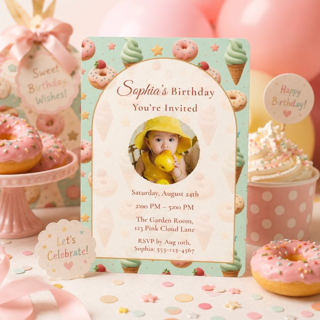 Invitation Photo pastel de fête d'anniversaire menthe (Créateur téléchargé)