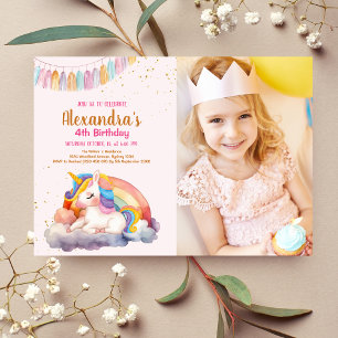 Invitation Photo Pastel Unicorn Rainbow Birthday Party