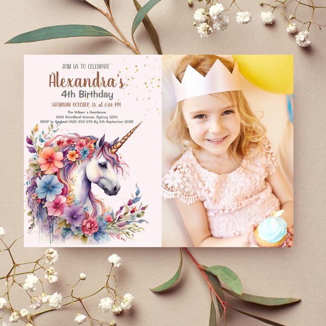 Invitation Photo Pastel Unicorn Rainbow Birthday Party (Créateur téléchargé)