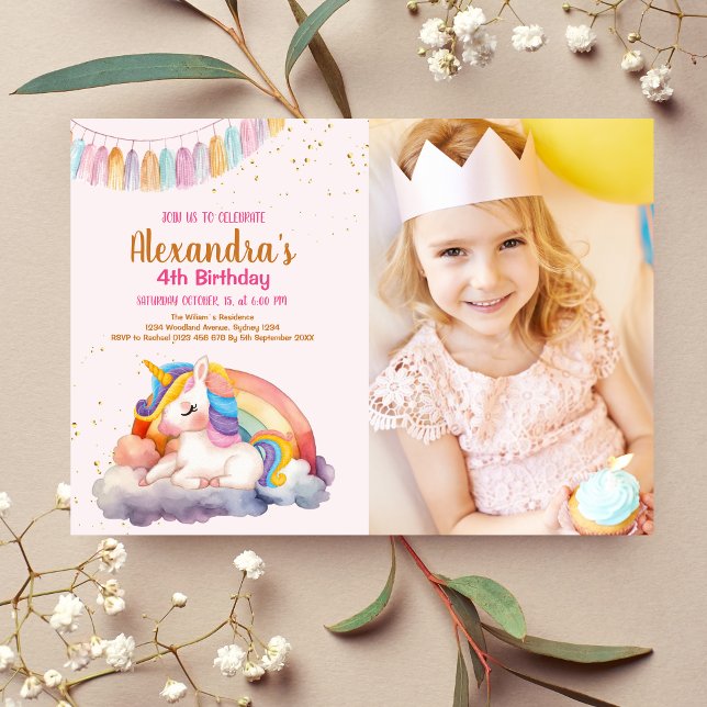Invitation Photo Pastel Unicorn Rainbow Birthday Party (Créateur téléchargé)
