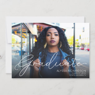 Invitation Photo Paysage Typographie Graduation Blanc Ombre