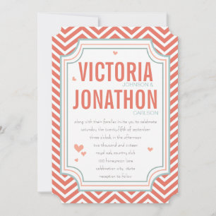 Invitation Photo Peach et Mint Zig Zag Mariage de typographie