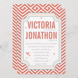 Invitation Photo Peach et Mint Zig Zag Mariage de typographie