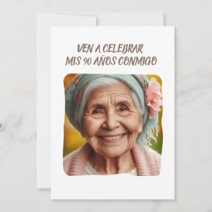 Invitation Photo Personalizada 90 Años Fiesta de Cumpleaños