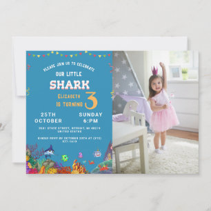 Invitation Photo personnalisable couleur petit requin Anniver
