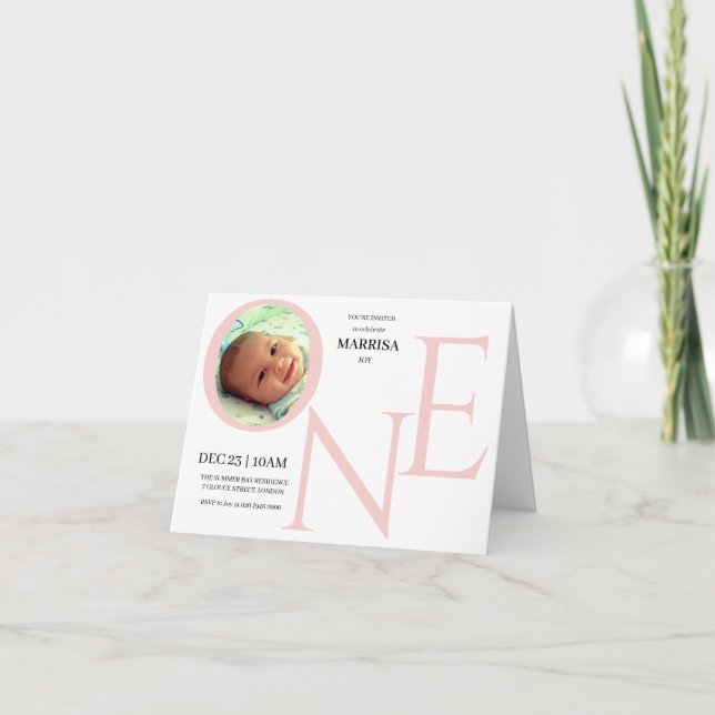 Invitation Photo personnalisable de premier anniversaire ONE (Devant)