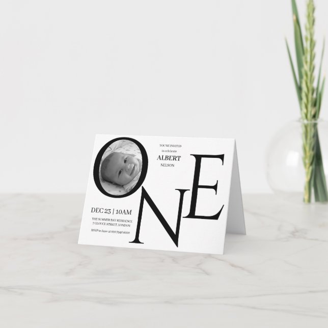Invitation Photo personnalisable pour le premier anniversaire (Devant)