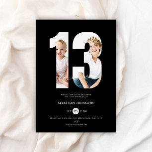 Invitation Photo personnalisé en noir pour garçons 13 ans pou