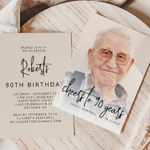 Invitation Photo personnalisé Joyeux 90e anniversaire écritur