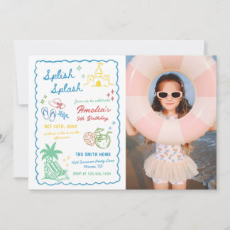 Invitation Photo personnalisé Splish Splash été amusant dessi