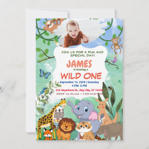 Invitation photo personnalisée1st Birthday wild one Invitatio