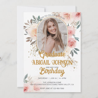 Invitation Photo personnalisée Anniversaire Diplôme rose pâle