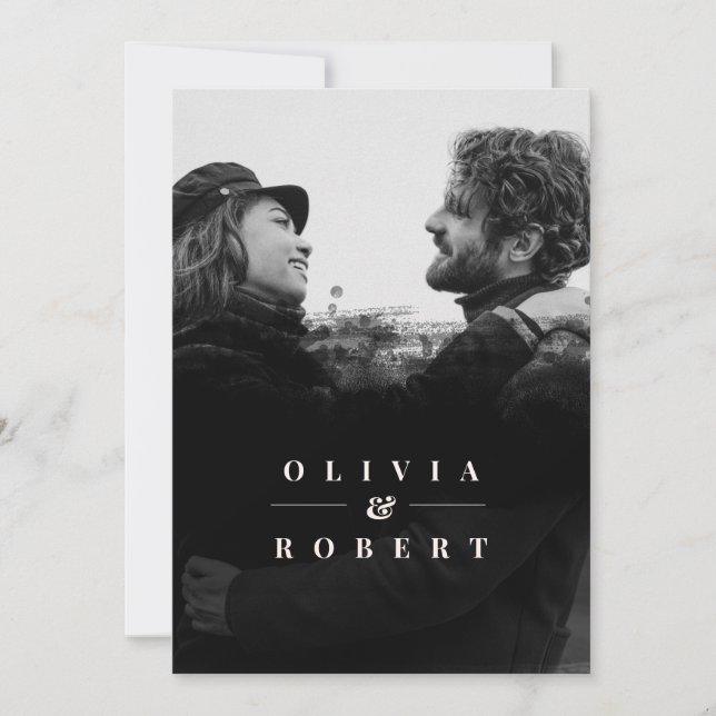 Invitation Photo personnalisée avec Mariage Abstrait noir élé (Devant)