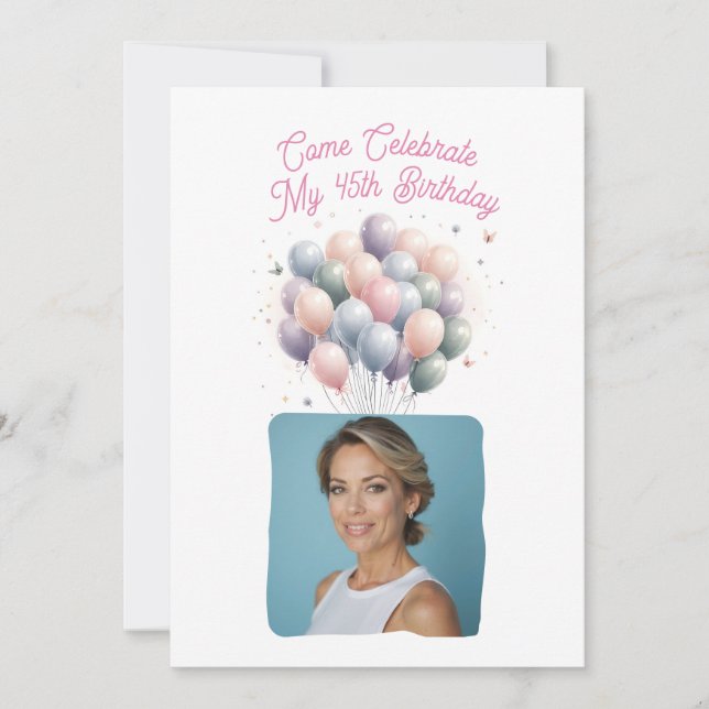 Invitation Photo personnalisée Ballons d'anniversaire 45e (Devant)