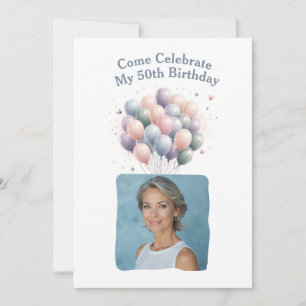 Invitation Photo personnalisée Ballons d'anniversaire 50th
