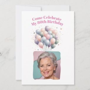 Invitation Photo personnalisée Ballons d'anniversaire 80th