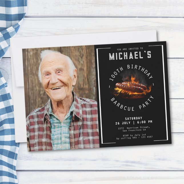 Invitation Photo personnalisée Barbecue 100e anniversaire fêt (Mockup View)