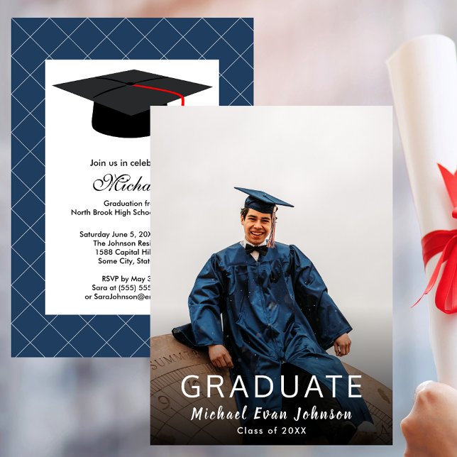 Invitation Photo personnalisée Blue Graduation Classe d'invit (Custom Photo Blue Graduation Class of Invitation)