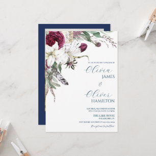 Invitation Photo personnalisée burgundy marine code QR mariag