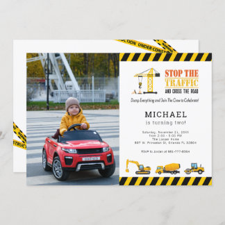 Invitation Photo personnalisée Chariot de construction Annive