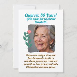 Invitation Photo personnalisée Cheers à 80 Ans 80e Anniversai