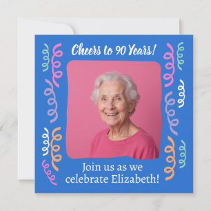 Invitation Photo personnalisée Cheers à 90 Ans Streamers