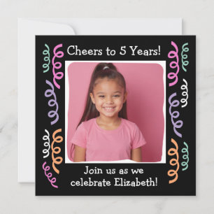 Invitation Photo personnalisée Cheval à 5 ans de Streamers d'