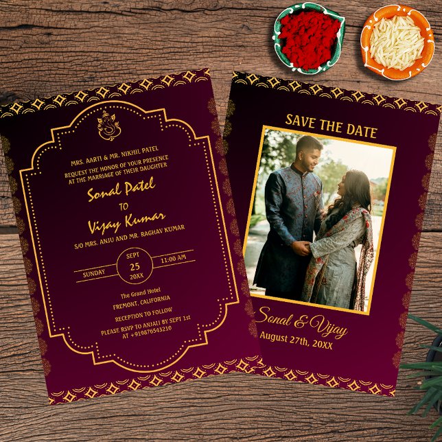 Invitation Photo personnalisée du Mariage hindou indien Ganes (Créateur téléchargé)