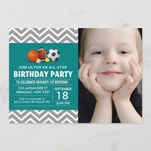 Invitation Photo personnalisée d'une fête d'anniversaire spor