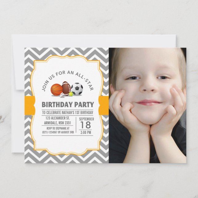 Invitation Photo personnalisée d'une fête d'anniversaire spor (Devant)