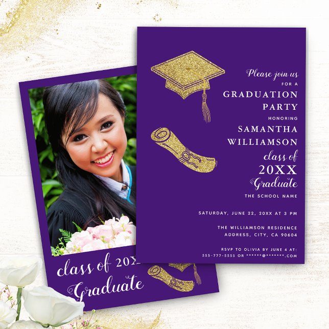 Invitation Photo personnalisée Elegant Purple Graduation Part (Créateur téléchargé)