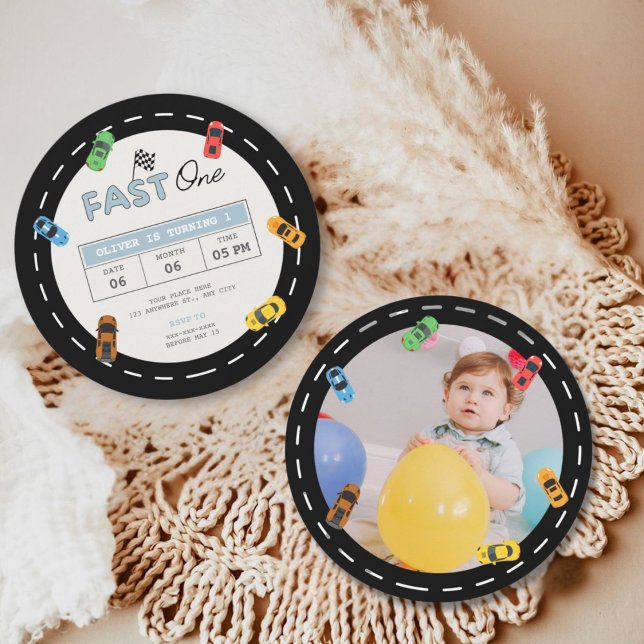 Invitation Photo personnalisée, Fast one race car boy 1er ann (Créateur téléchargé)