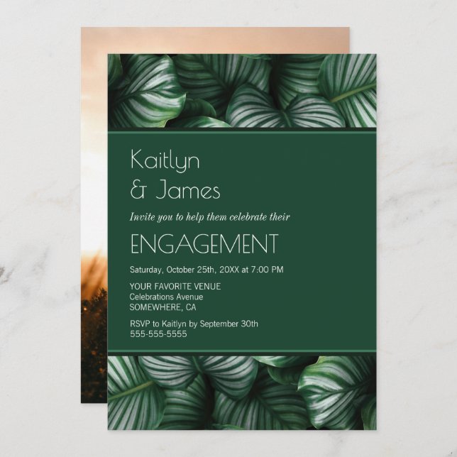 Invitation Photo personnalisée Green Tropical Palm Engagement (Devant / Derrière)