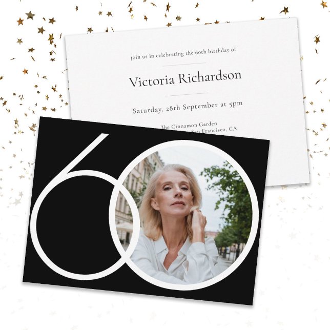 Invitation Photo personnalisée minimaliste noir blanc 60e ann (Créateur téléchargé)