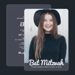 Invitation Photo personnalisée moderne Bat mitzvah<br><div class="desc">Ce design est composé d'un script cursif ludique contré par la simple typographie de san serif. Ce design est moderne et simple. Ajouter une image photo.

Disponible ici :http://www.zazzle.com/store/selectpartysupplies</div>