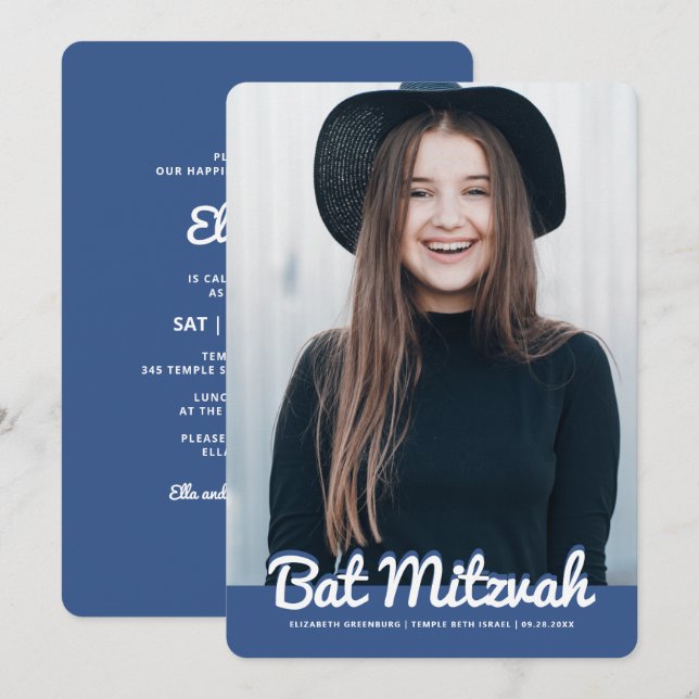 Invitation Photo personnalisée moderne Bat mitzvah (Devant / Derrière)