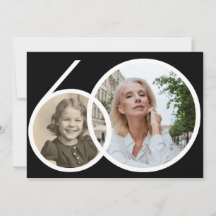 Invitation Photo personnalisée Noir Blanc 60e anniversaire