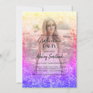 Invitation Photo personnalisée Pink violet Holographie Gradua