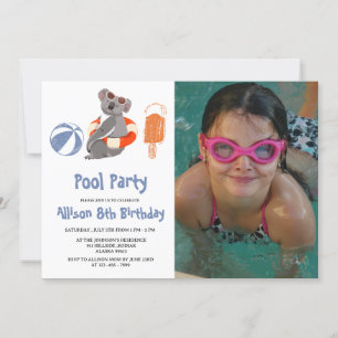 Invitation Photo personnalisée Piscine fête d'anniversaire