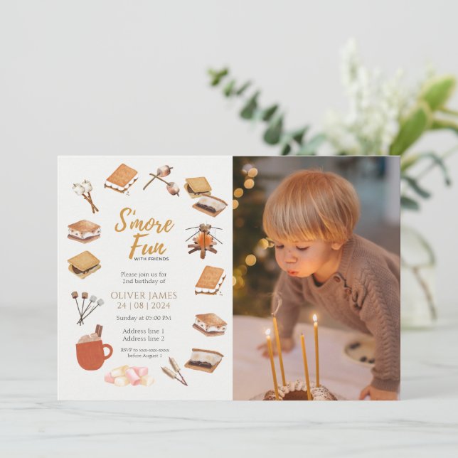 Invitation Photo personnalisée plus de plaisir amis camper an (Debout devant)