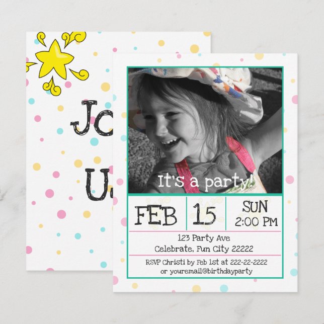 Invitation Photo personnalisée pois (Devant / Derrière)