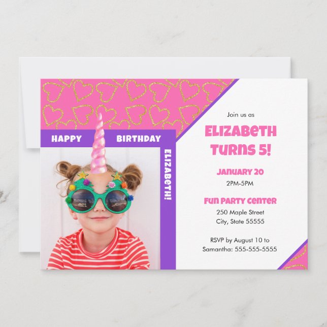 Invitation Photo personnalisée pour enfant Joyeux Anniversair (Devant)