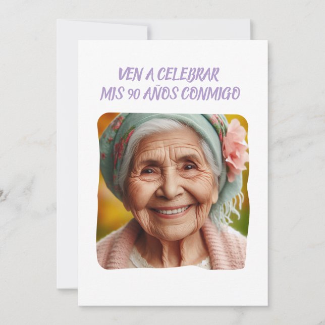 Invitation Photo personnalisée pour les 90 ans Fête d'anniver (Devant)