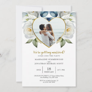 Invitation Photo personnalisée Roses blanches et cadre cardia